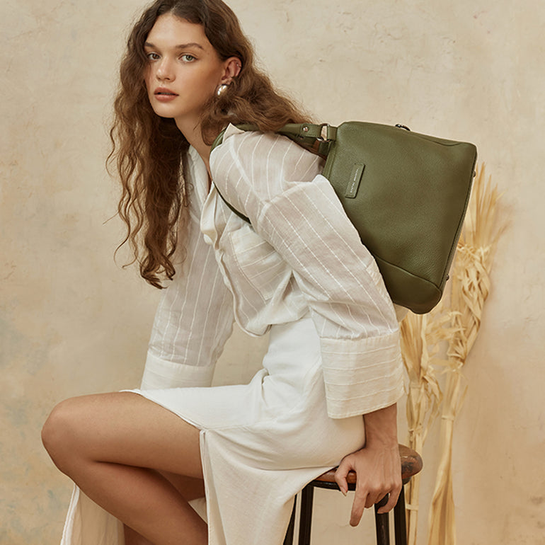 Status Anxiety Last Mountains Women's Leather Handbag Khaki