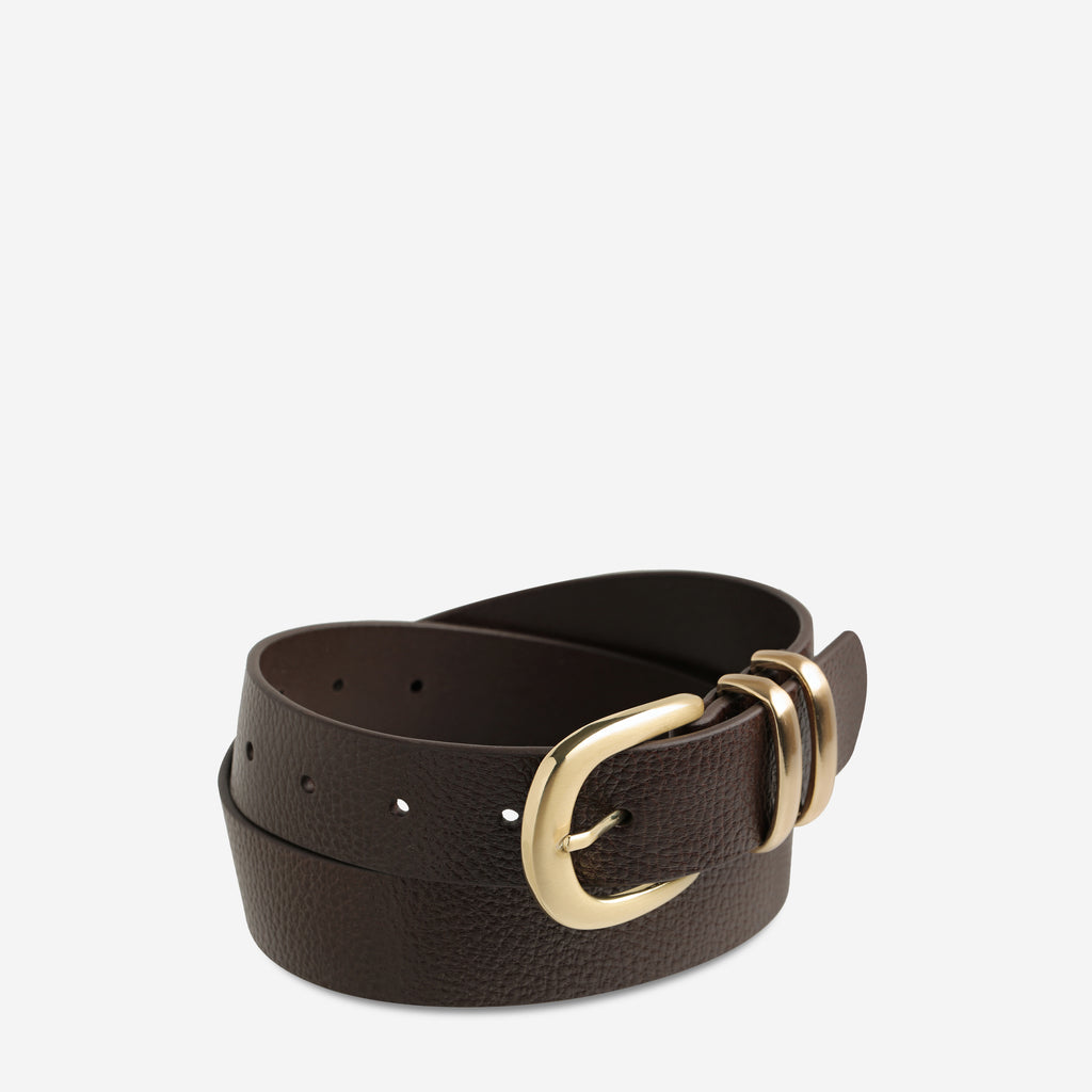 Let it Be Women's Choc / Gold Leather Belt Status Anxiety®