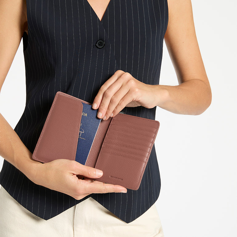 Status Anxiety In Transit Leather Passport Wallet Dusty Rose