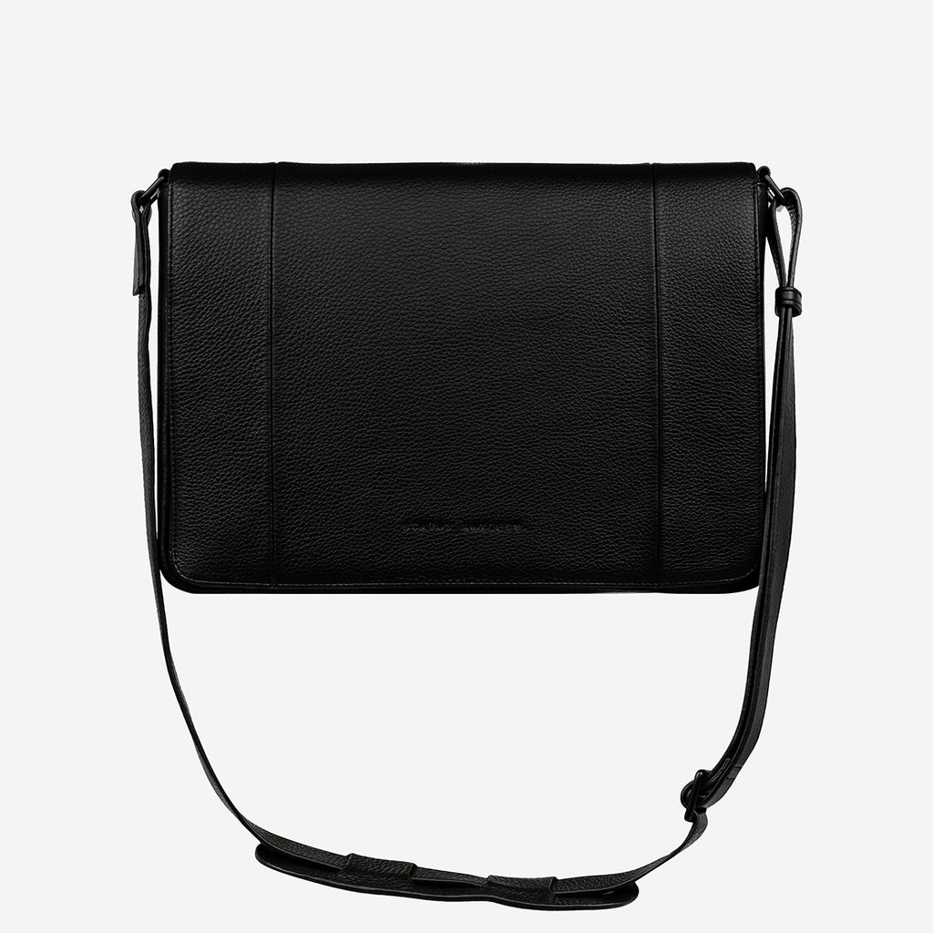 Set Your Sights Black Leather Messenger Bag Status Anxiety®