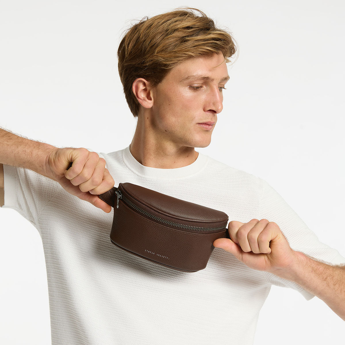 Status Anxiety Best Lies Leather Cocoa Bum Bag For Men