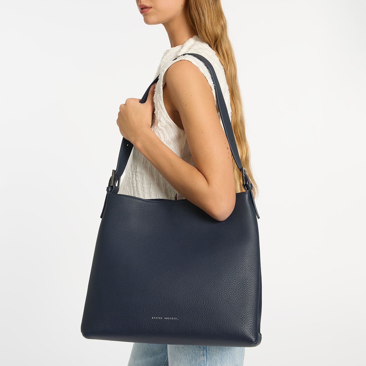 Status Anxiety Forget About It Women's Leather Tote Bag Midnight blue