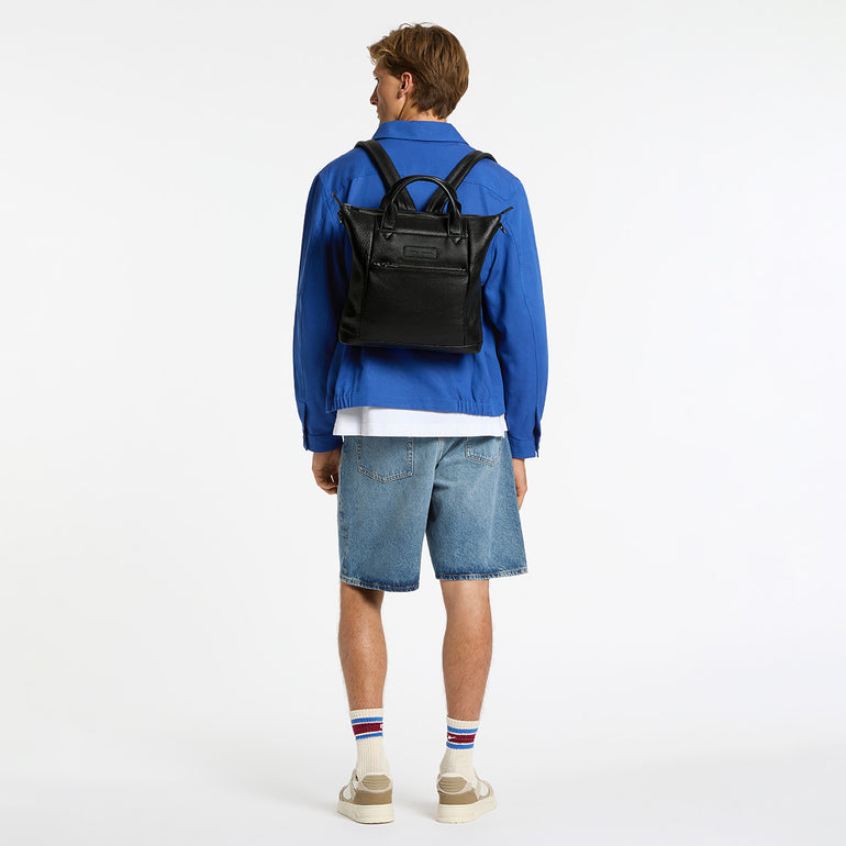 Status Anxiety Mini Waves Black Leather Backpack For Men