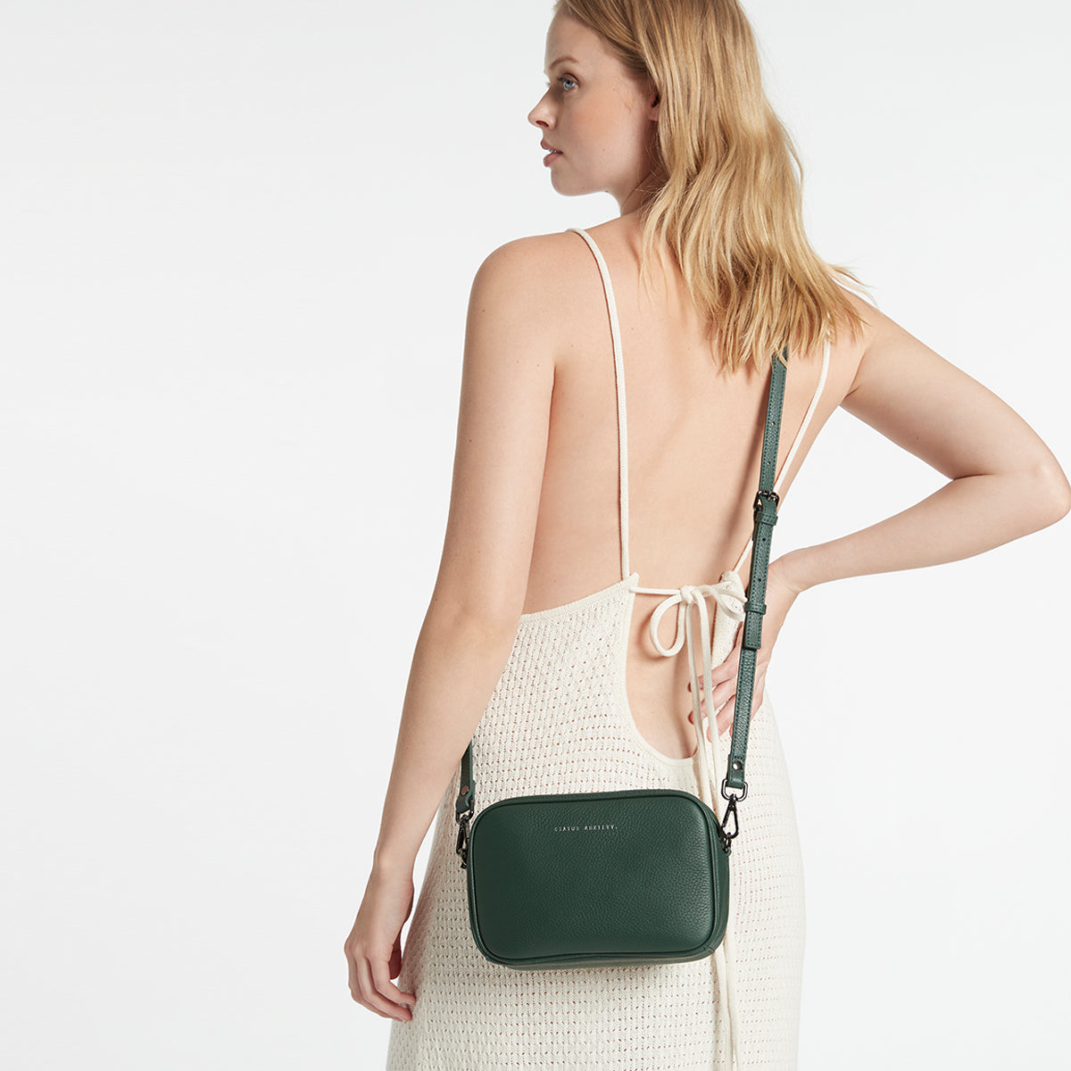 Status Anxiety Green Thin Leather Strap for Bags 