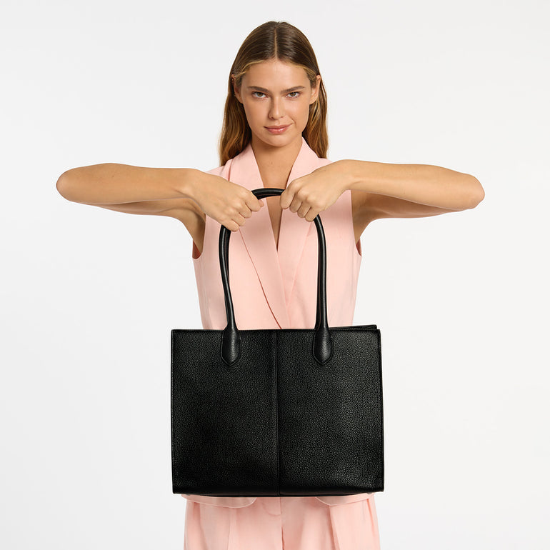 Status Anxiety Without Warning Leather Tote Bag Black