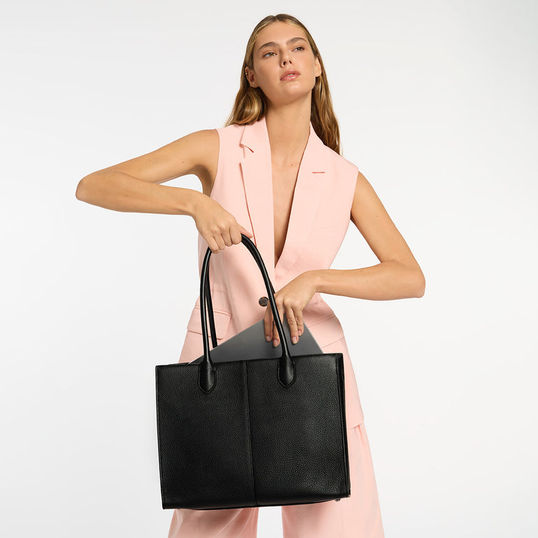 Status Anxiety Without Warning Leather Tote Bag Black