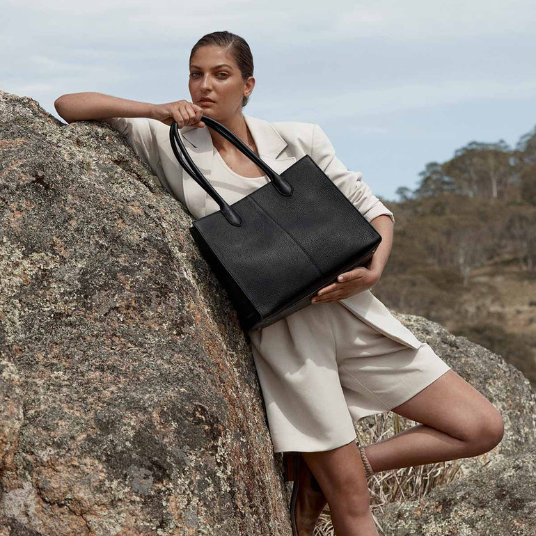 Status Anxiety Without Warning Leather Tote Bag Black