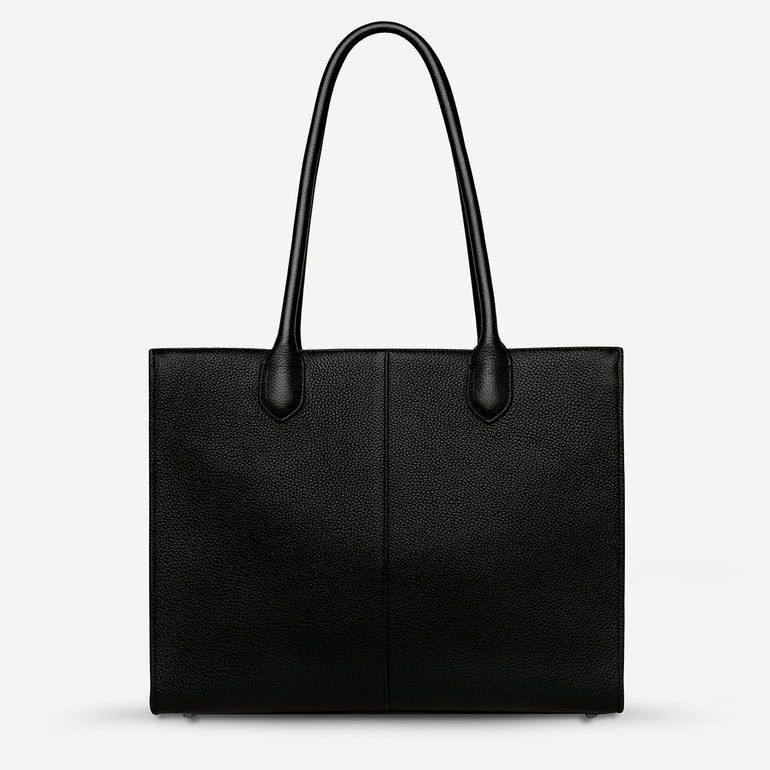 Status Anxiety Without Warning Leather Tote Bag Black