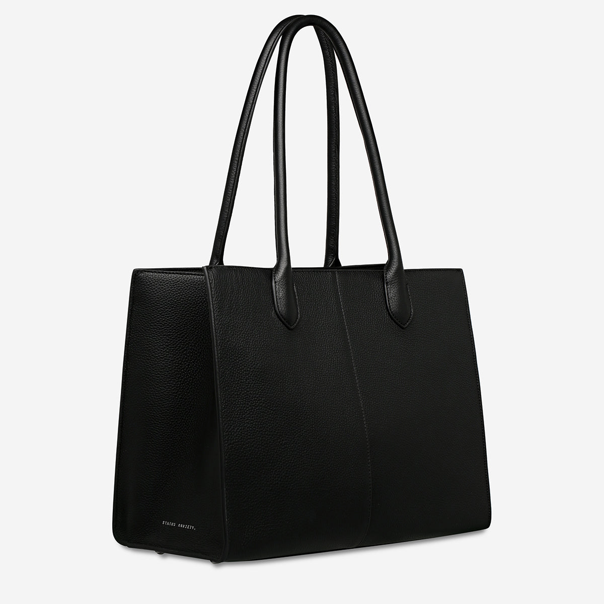 Status Anxiety Without Warning Leather Tote Bag Black