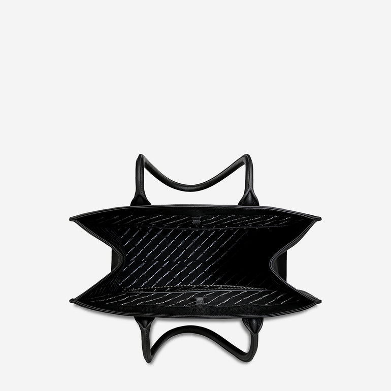 Status Anxiety Without Warning Leather Tote Bag Black