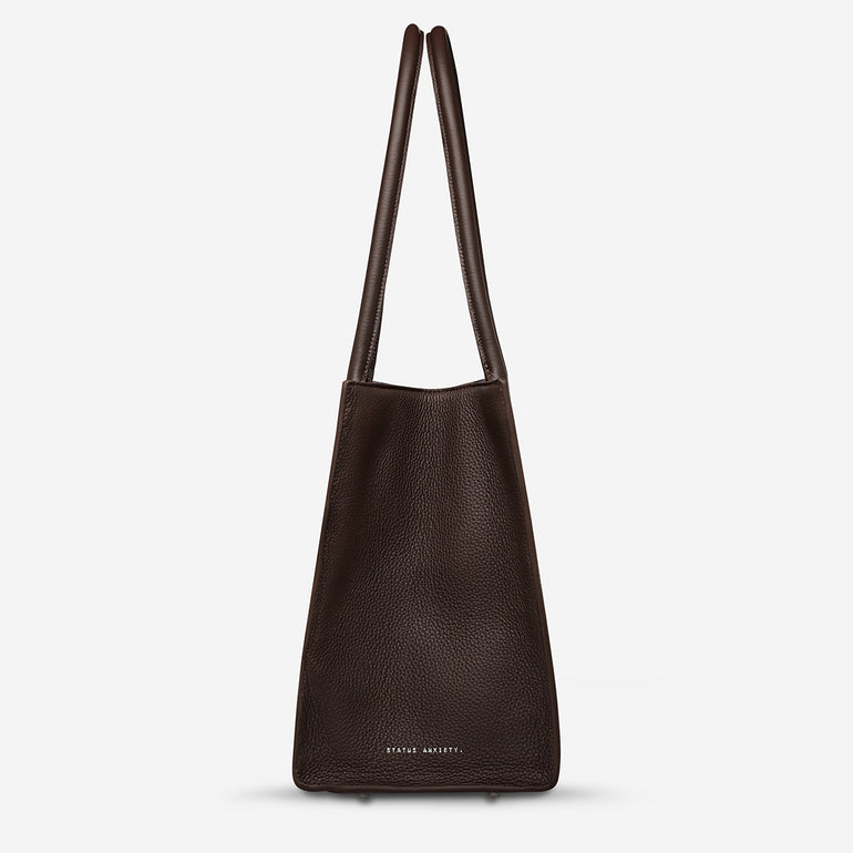 Status Anxiety Without Warning Leather Tote Bag Cocoa