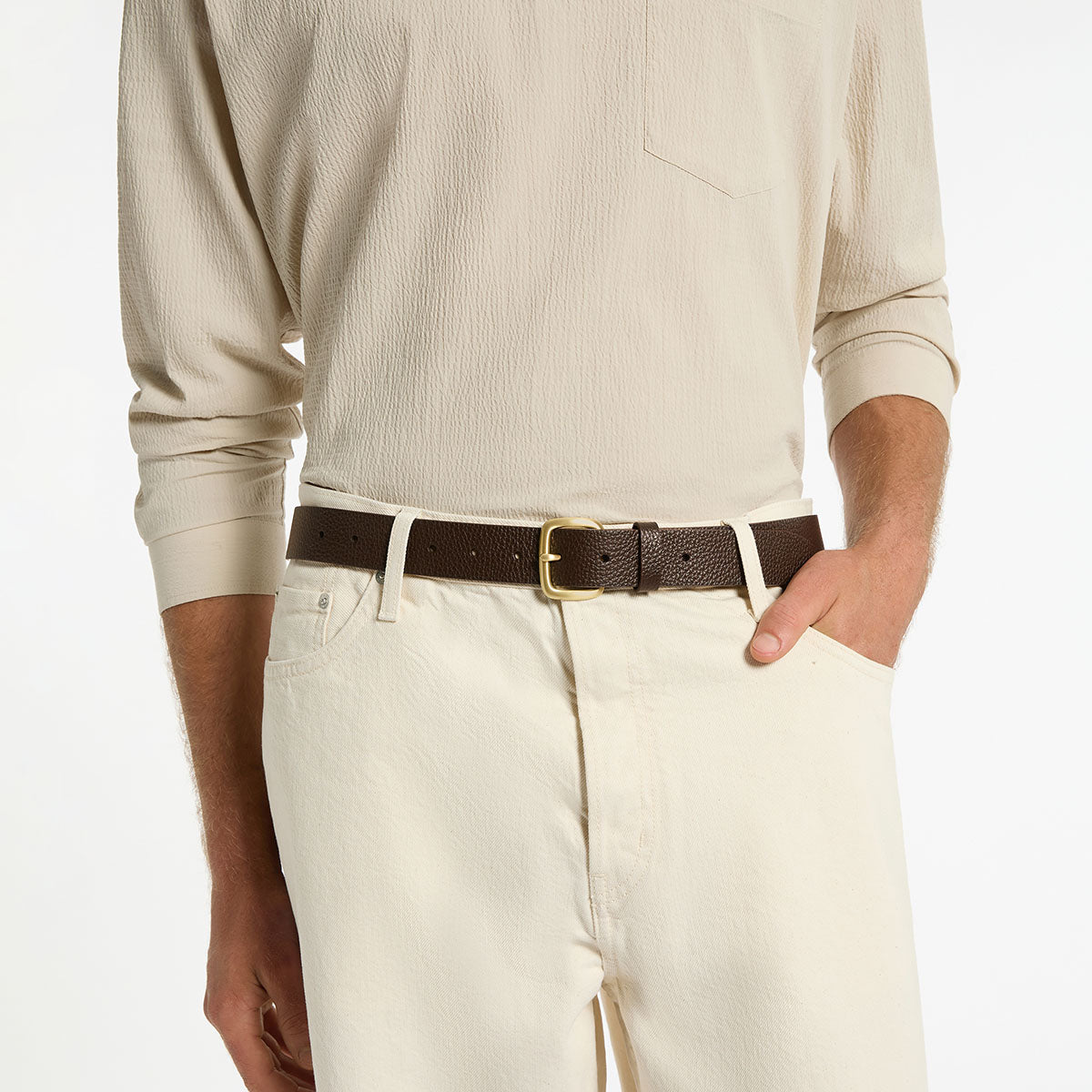 Status Anxiety Ease Up Unisex Leather Belt Choc/Gold