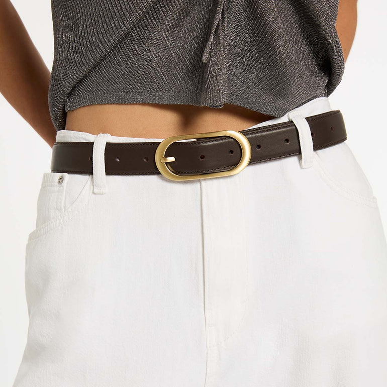Status Anxiety Final Loop Women's Leather Belt Choc/Gold