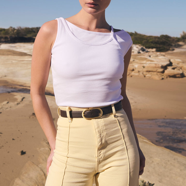 Status Anxiety Final Loop Women's Leather Belt Choc/Gold