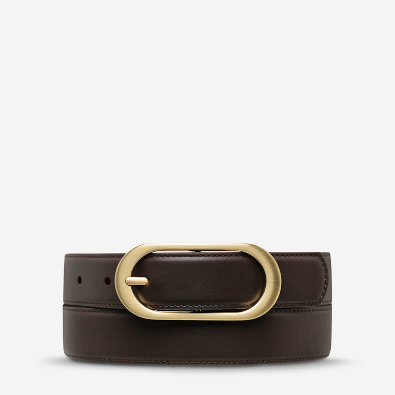 Status Anxiety Final Loop Women's Leather Belt Choc/Gold