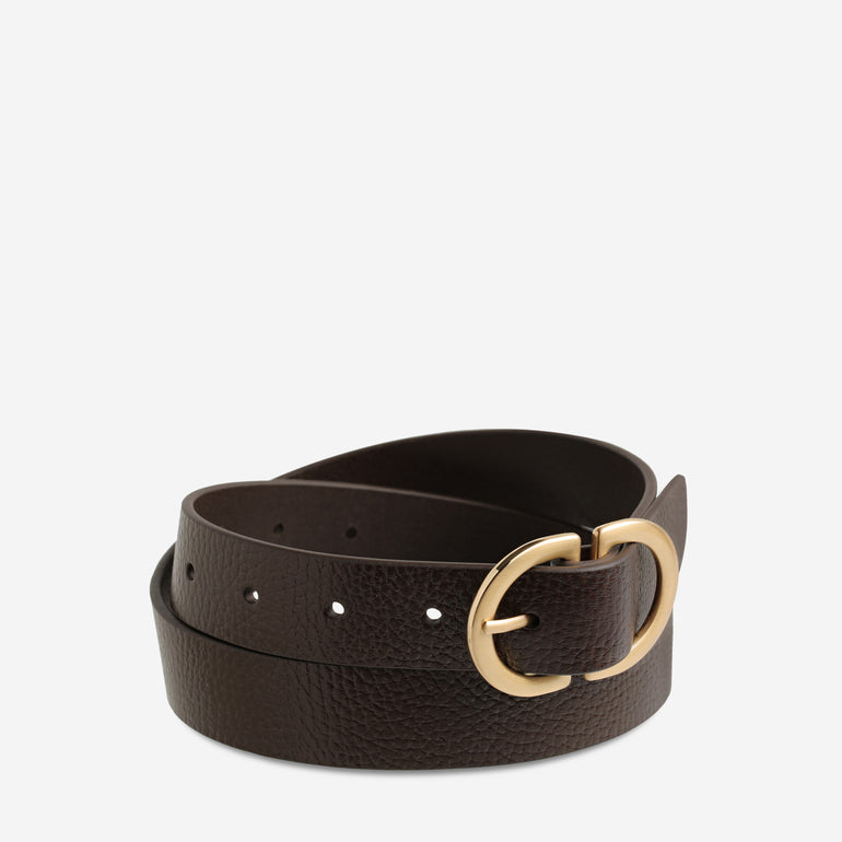 Status Anxiety In Reverse Women's Leather Belt Choc / Gold