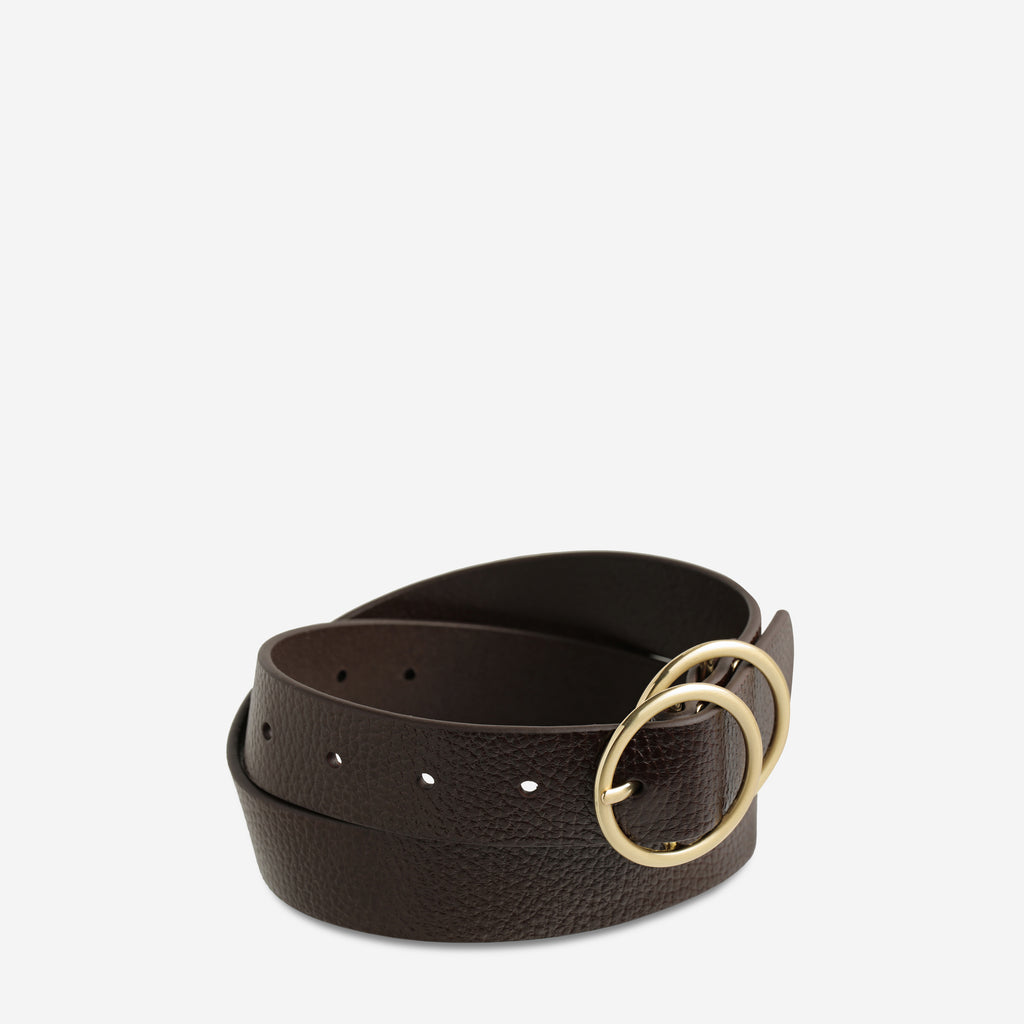Mislaid Women's Choc/Gold Leather Belt Status Anxiety®
