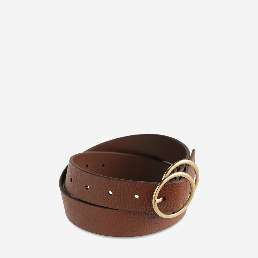 Mislaid Women's Tan/Gold Leather Belt Status Anxiety®