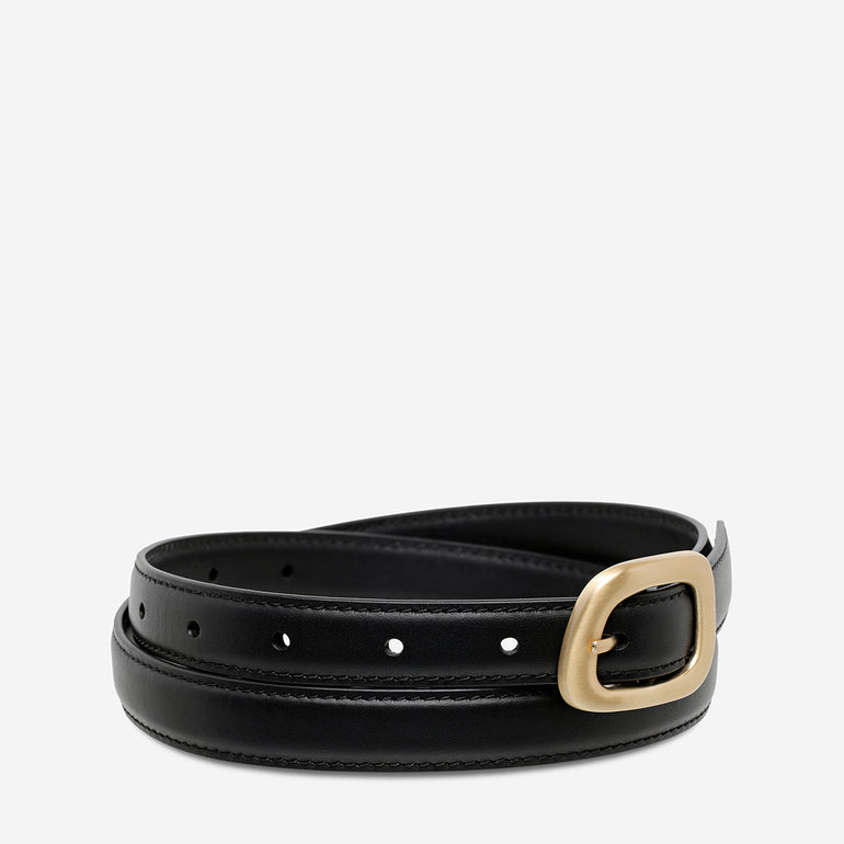 Status Anxiety Where it Leads Women's Leather Belt Black/Gold