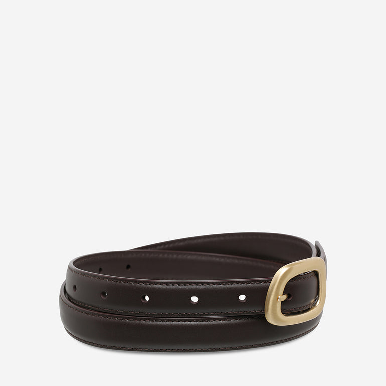 Status Anxiety Where it Leads Women's Leather Belt Choc/Gold