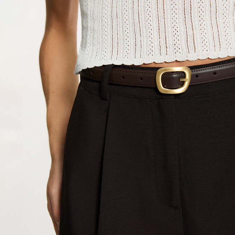 Status Anxiety Where it Leads Women's Leather Belt Choc/Gold