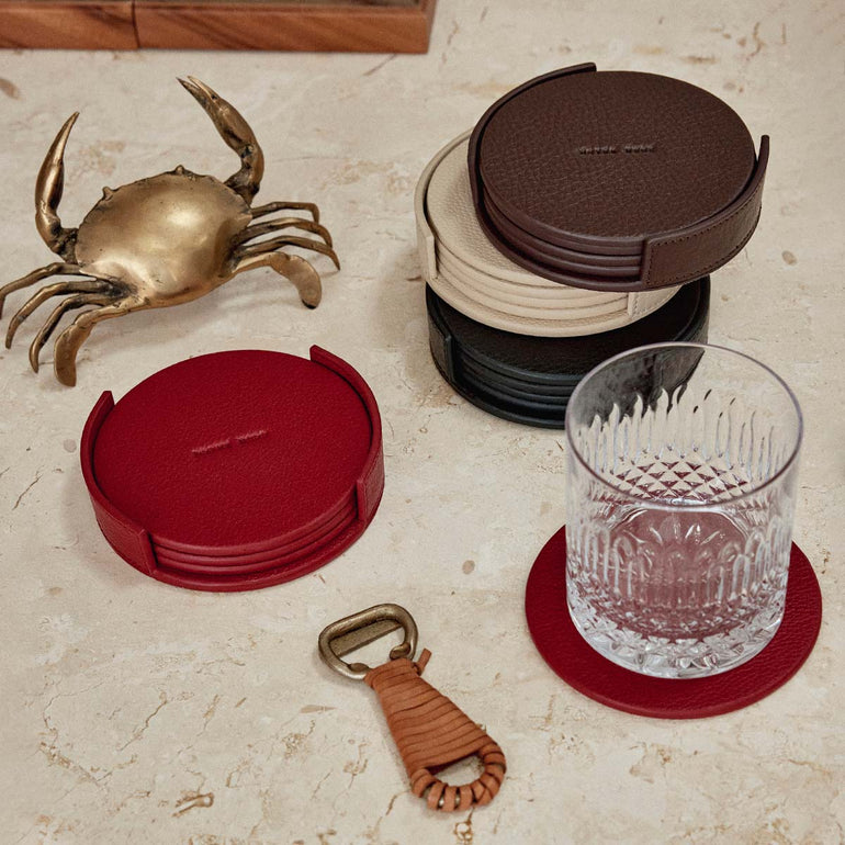 Status Anxiety Home To You Leather Coaster Set Oat