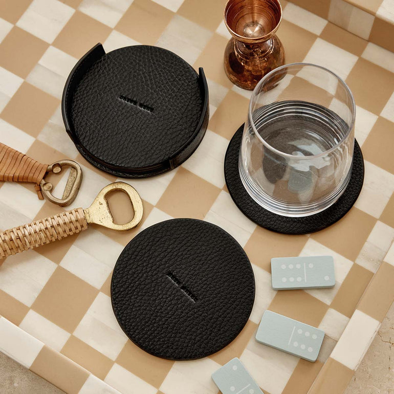 Status Anxiety Home To You Leather Coaster Set Black