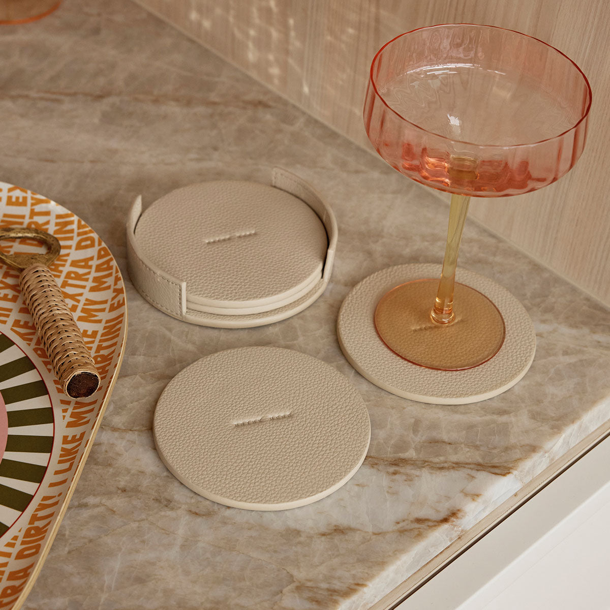 Status Anxiety Home To You Leather Coaster Set Oat