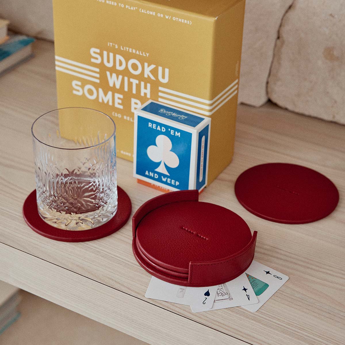 Status Anxiety Home To You Leather Coaster Set Rouge