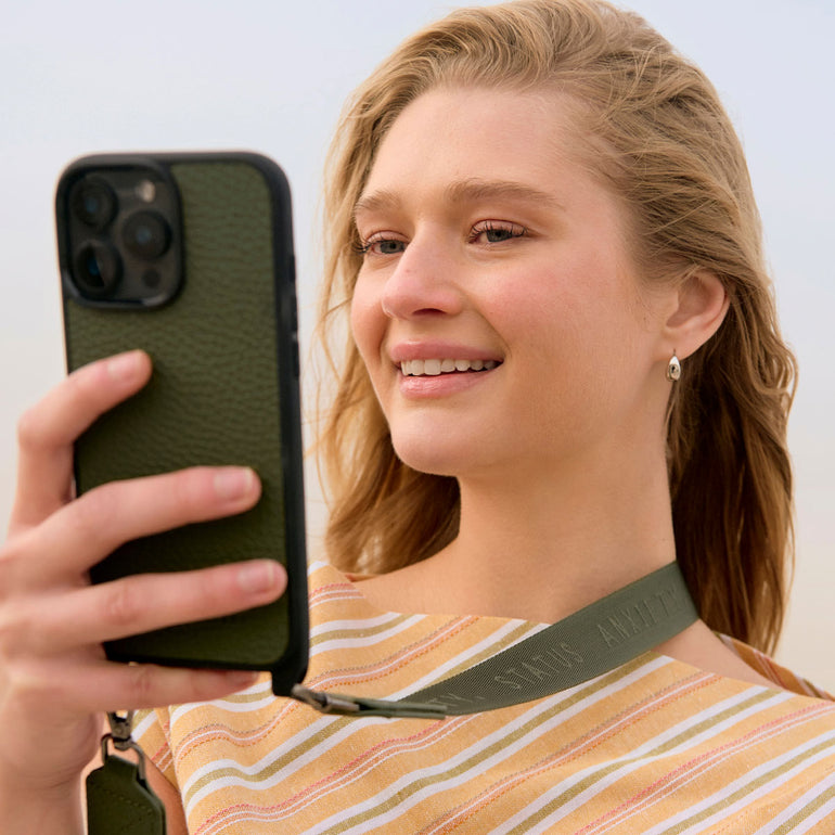 Status Anxiety Enough To Leave Leather iPhone Case Khaki