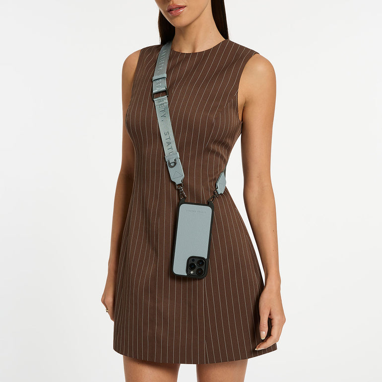 Status Anxiety Enough To Leave Leather iPhone Case Powder Blue