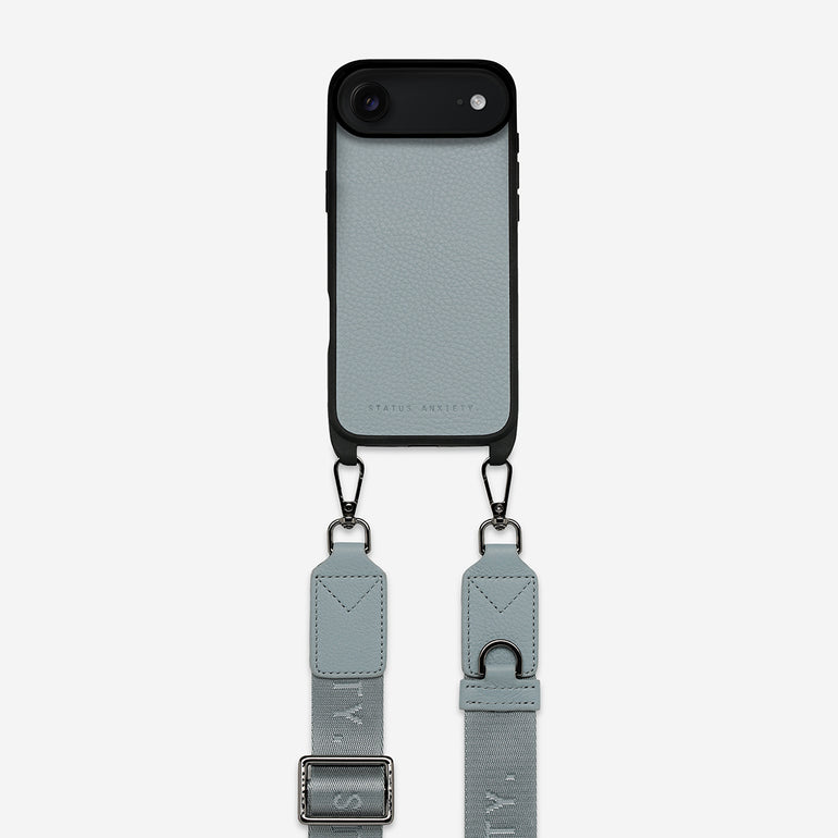 Status Anxiety Enough To Leave Leather iPhone Case Powder Blue