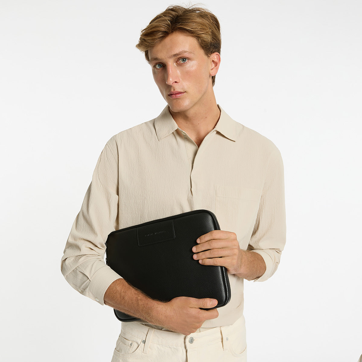 Status Anxiety Before I Leave Black Leather Laptop Case For Men