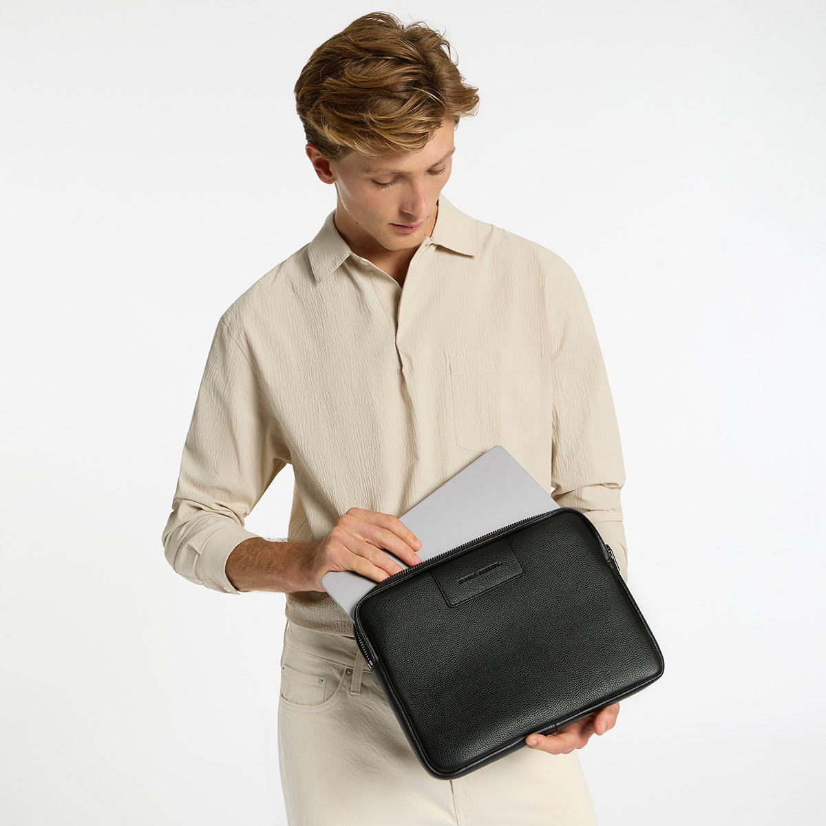 Status Anxiety Before I Leave Black Leather Laptop Case For Men