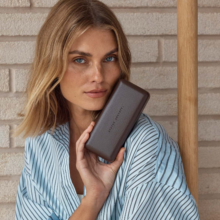 Status Anxiety Run To The Sun Leather Sunglasses Case Cocoa