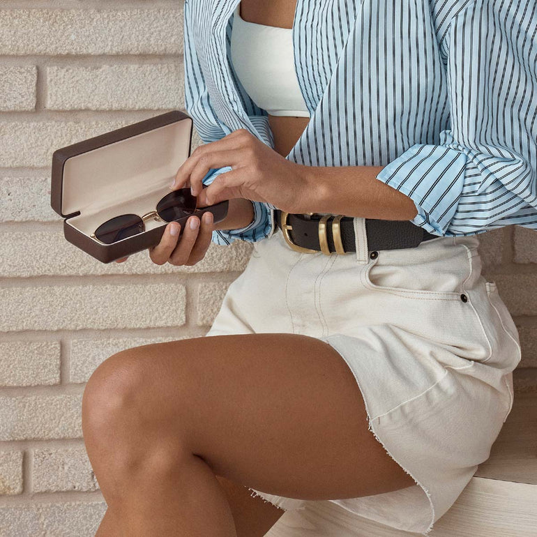 Status Anxiety Run To The Sun Leather Sunglasses Case Cocoa