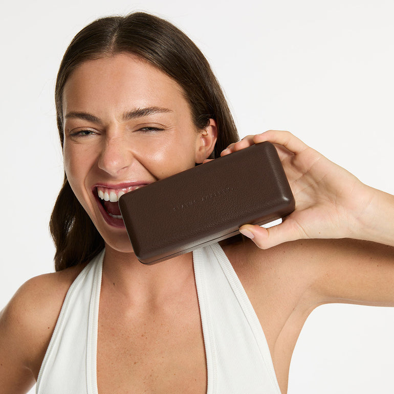 Status Anxiety Run To The Sun Leather Sunglasses Case Cocoa