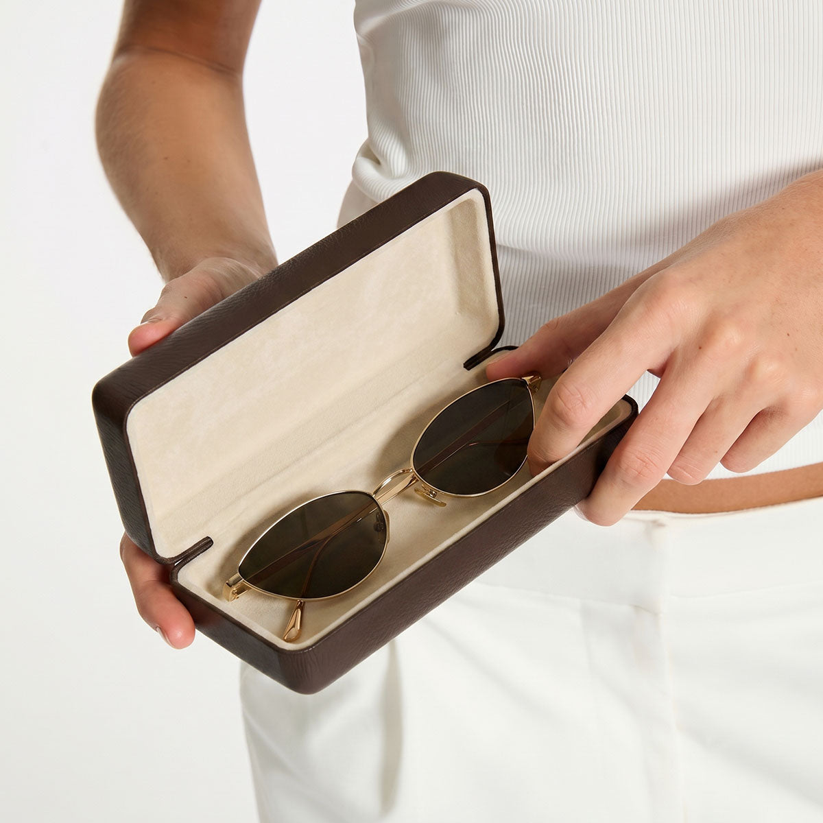 Status Anxiety Run To The Sun Leather Sunglasses Case Cocoa