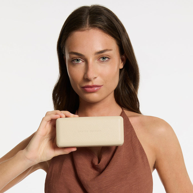 Status Anxiety Run To The Sun Leather Sunglasses Case Oat