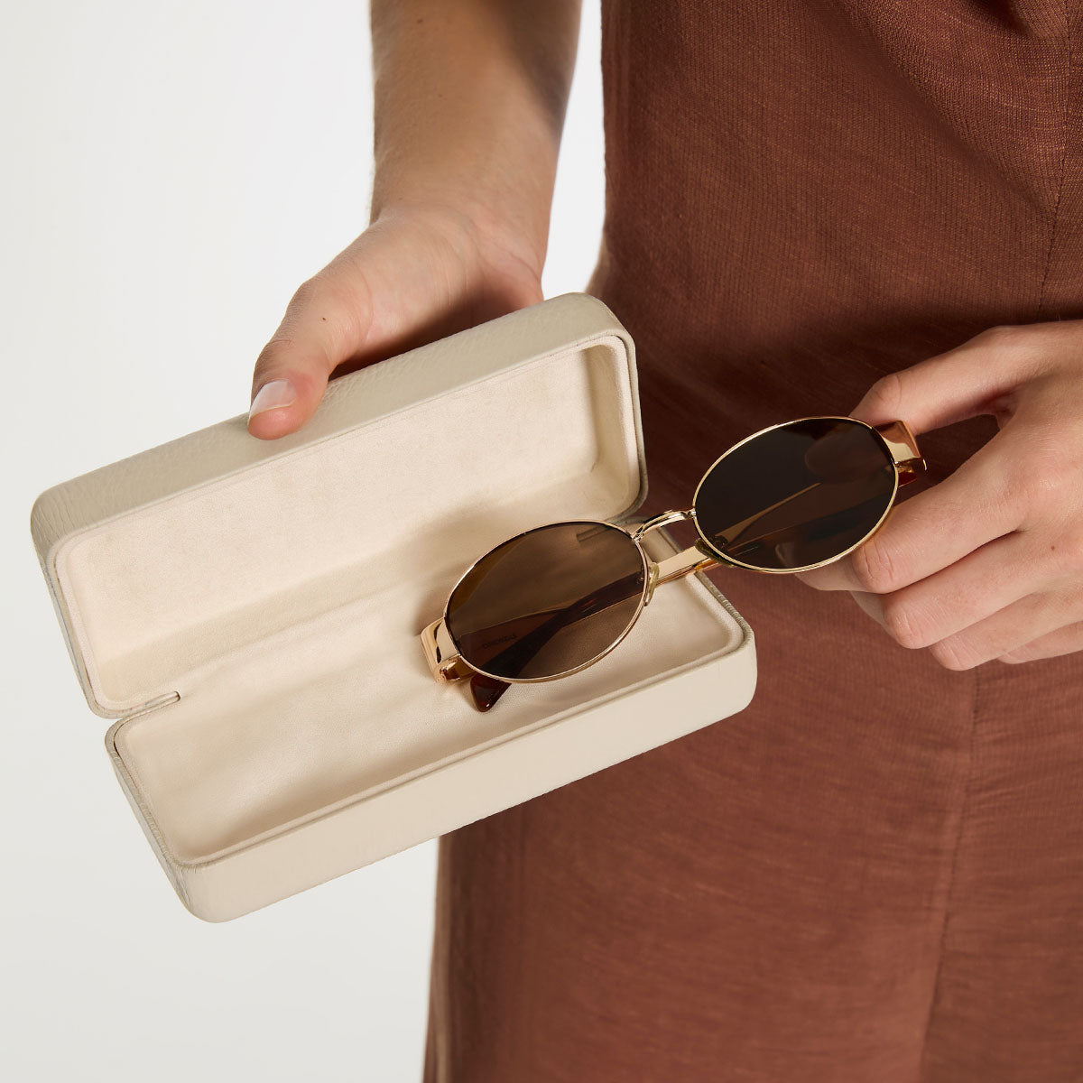 Status Anxiety Run To The Sun Leather Sunglasses Case Oat