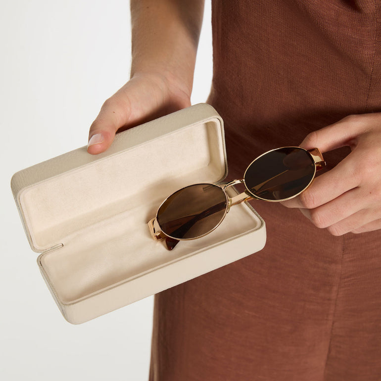 Status Anxiety Run To The Sun Leather Sunglasses Case Oat