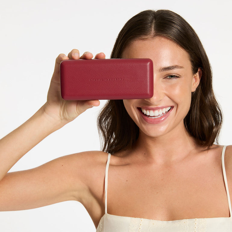 Status Anxiety Run To The Sun Leather Sunglasses Case Rouge