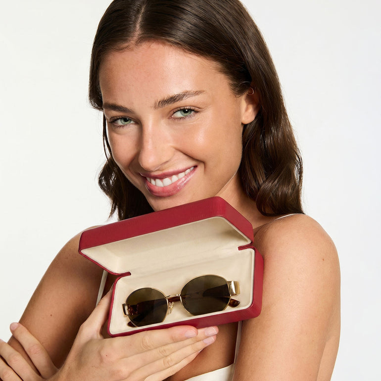 Status Anxiety Run To The Sun Leather Sunglasses Case Rouge