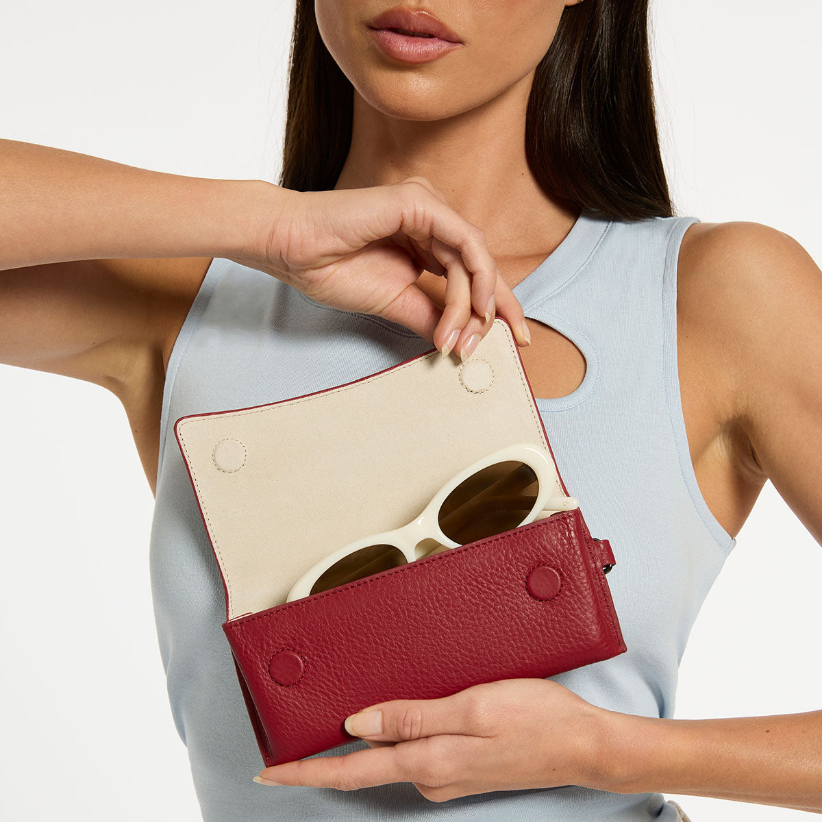 Status Anxiety ‘Into The Ether’ Leather Sunglasses Case Rouge