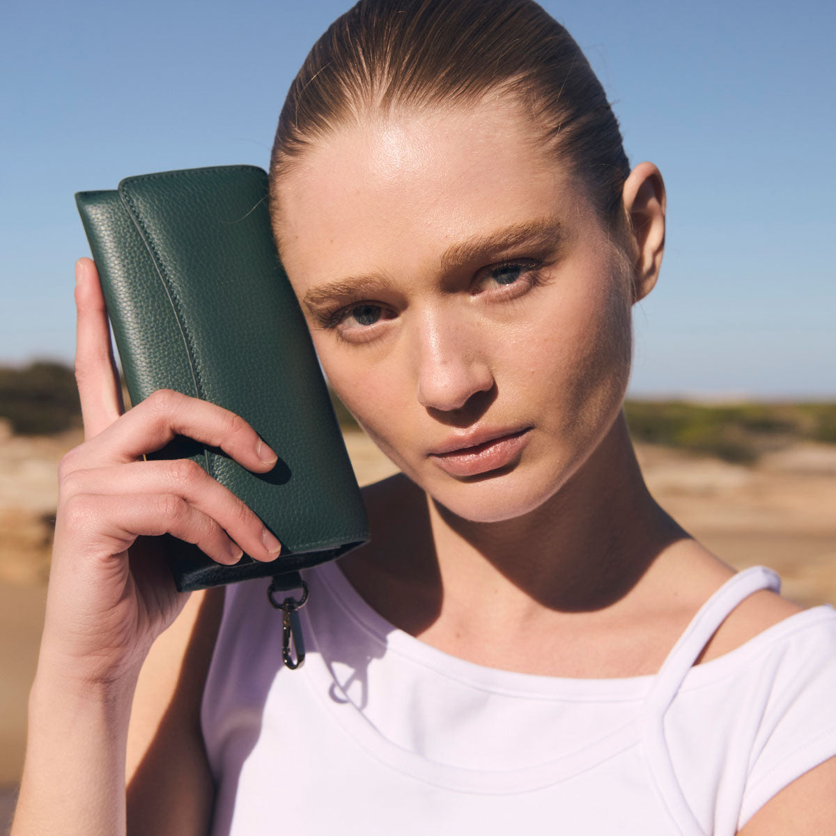 Status Anxiety ‘Into The Ether’ Leather Sunglasses Case Teal