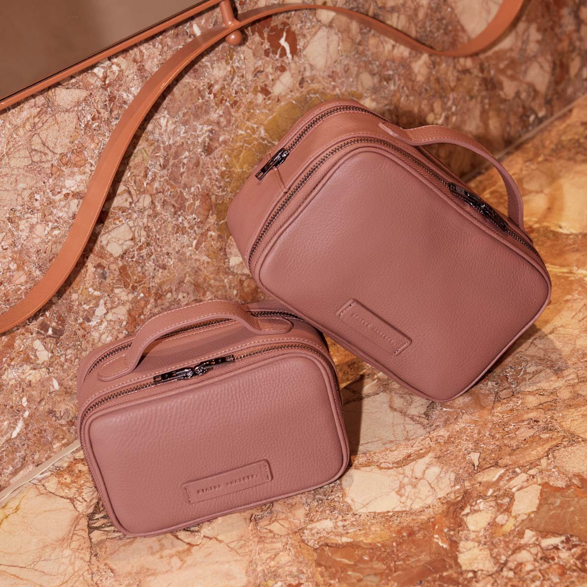 Status Anxiety Other Side Leather Toiletries Bag Dusty Rose