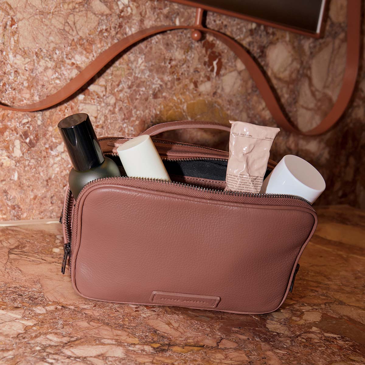 Status Anxiety Other Side Leather Toiletries Bag Dusty Rose