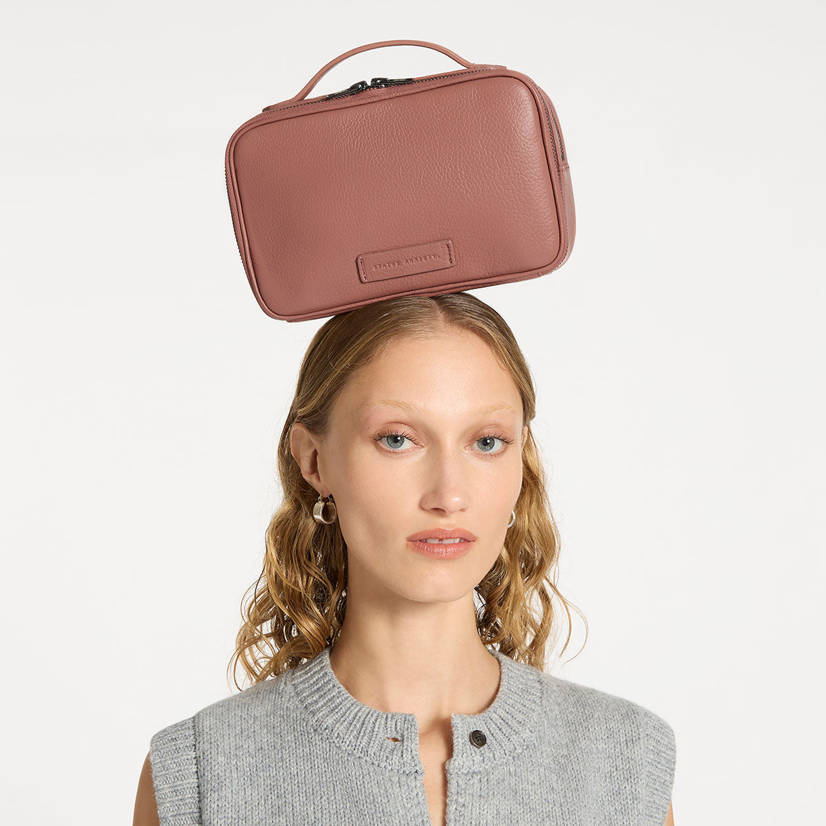 Status Anxiety Other Side Leather Toiletries Bag Dusty Rose
