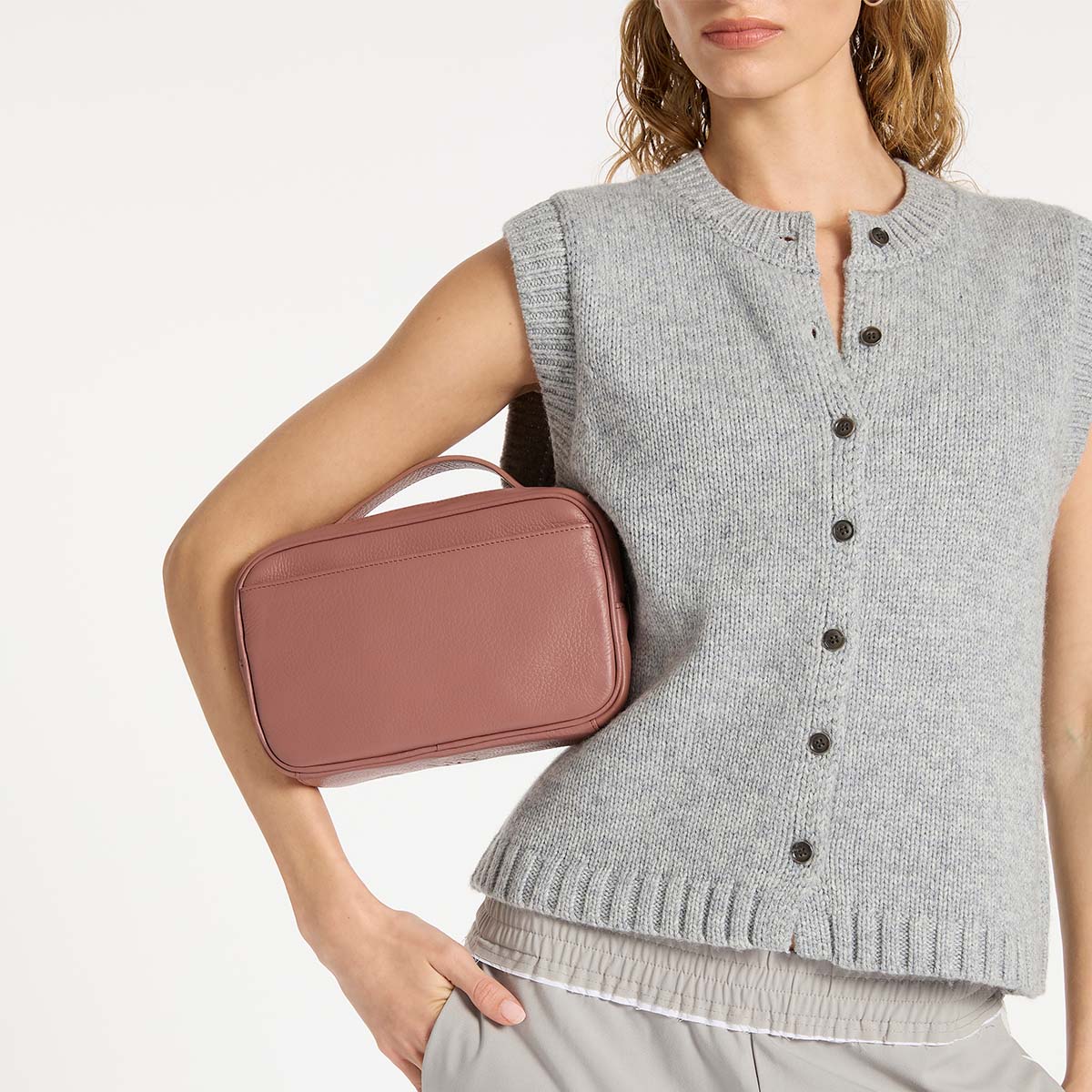 Status Anxiety Other Side Leather Toiletries Bag Dusty Rose
