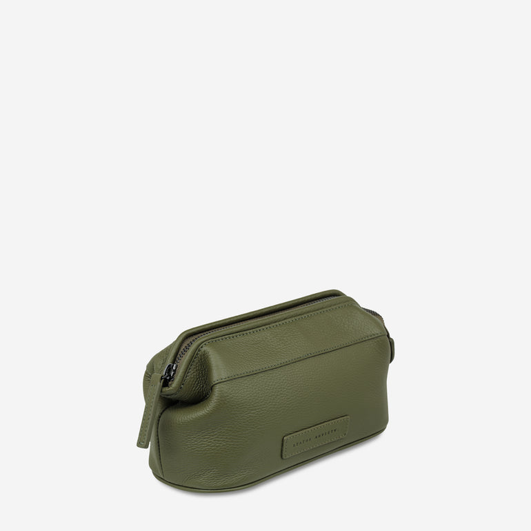 Status Anxiety Thinking of a Place Leather Toiletry Bag Khaki